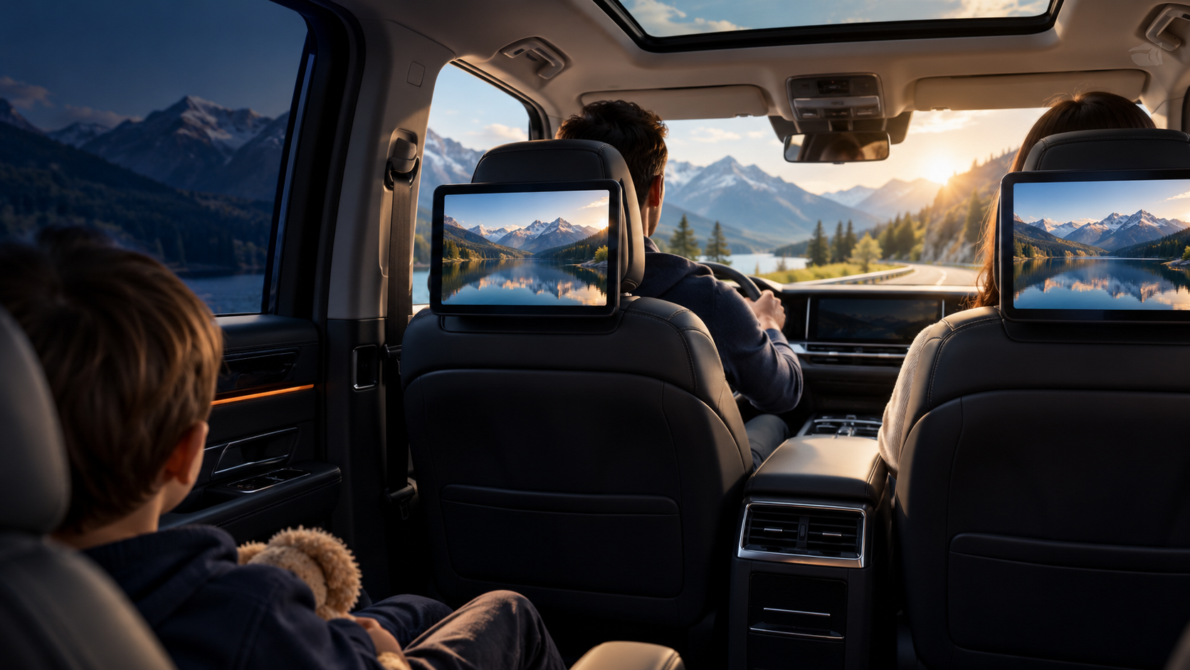 Illustrative rear-seat screens on a journey