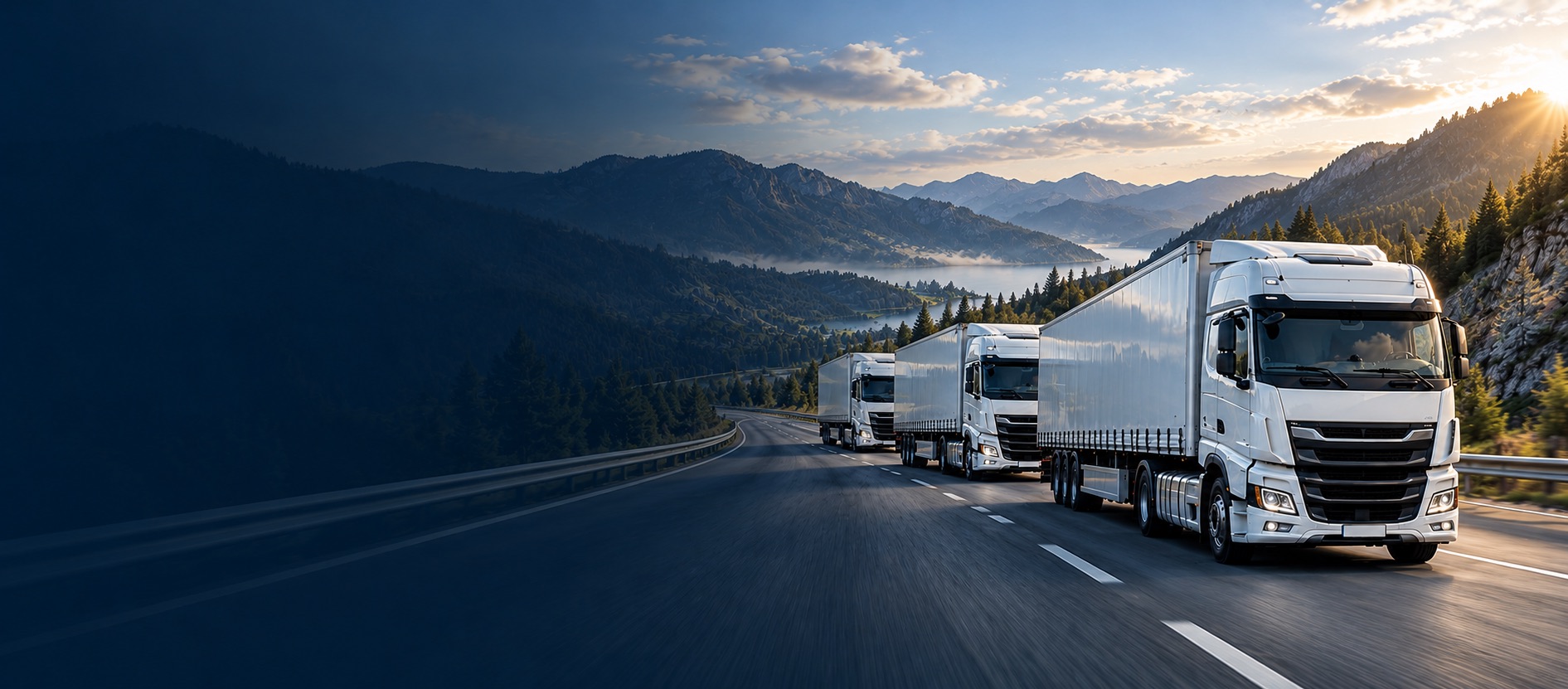 Commercial trucks driving together