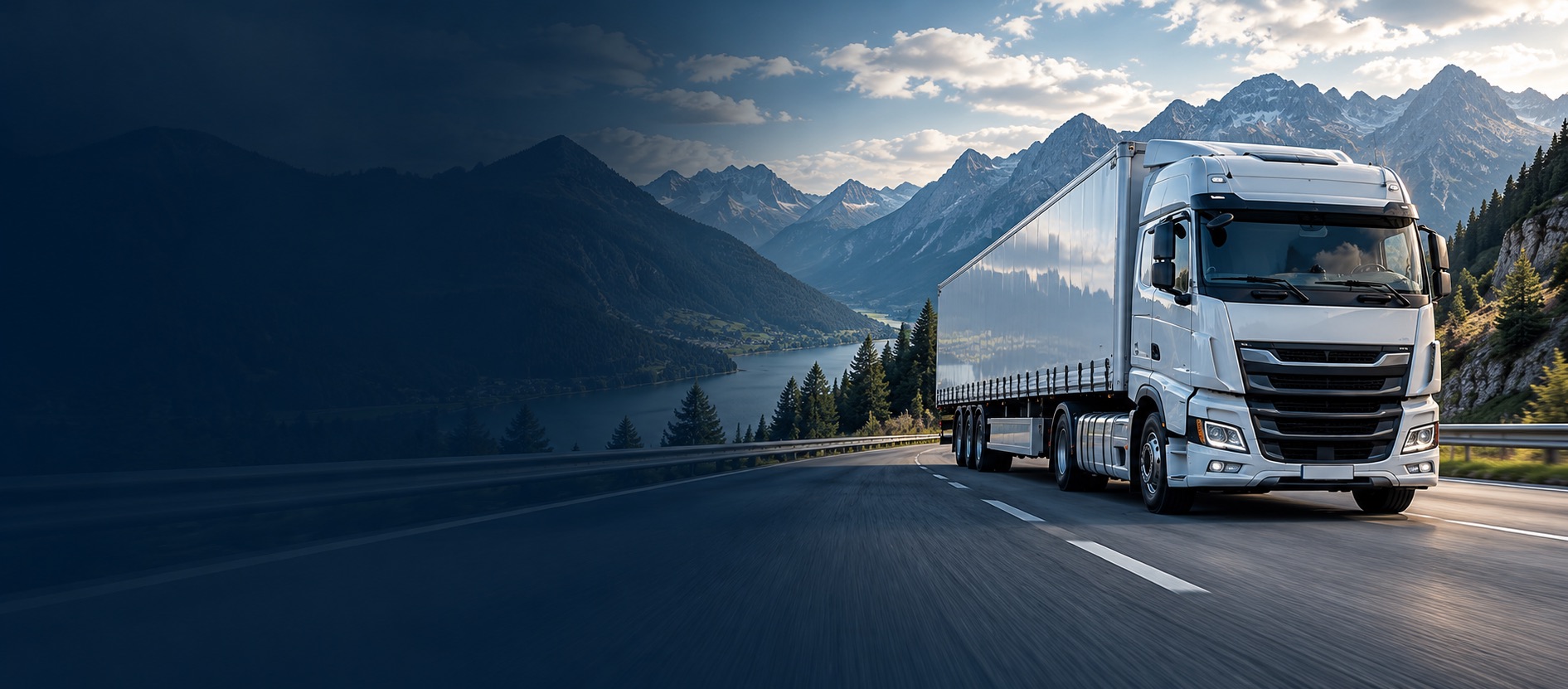 Truck driving on a mountain road