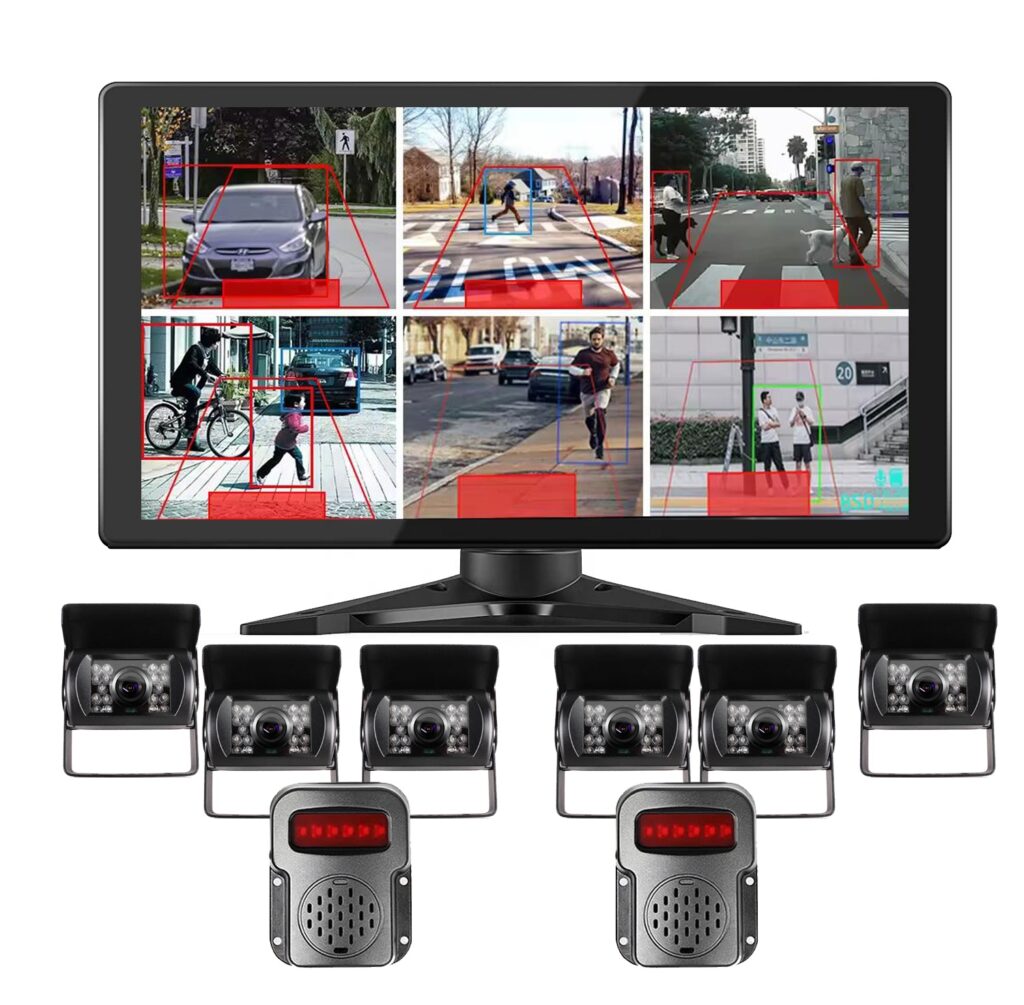 10.1" Touch Screen PWAS 6ch BSD DVR Monitor 6x AHD 1080P Rear View Reverse Cameras Sound Light Alarm 12-36V for Truck Oil Tanker
