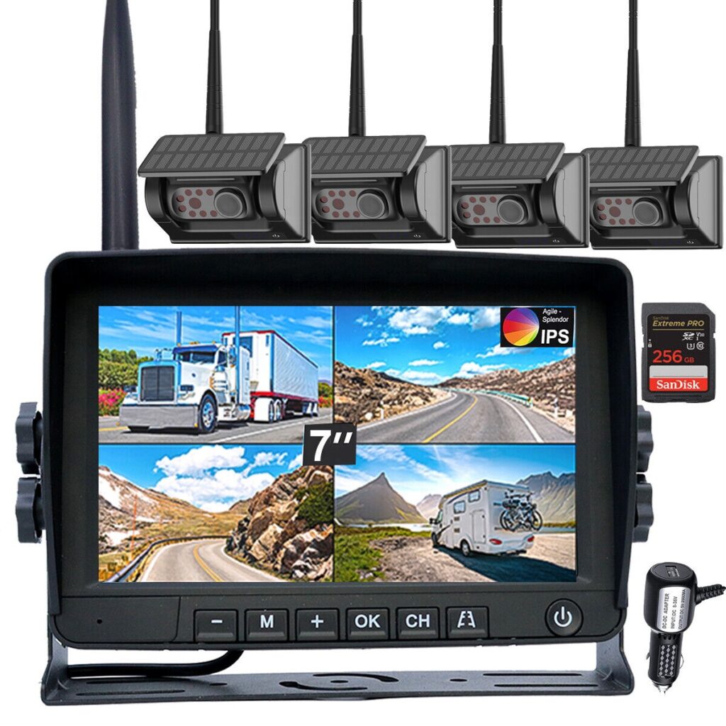 Truck 7in Digital Wireless 256G DVR IP68 Monitor HD Backup Reversing Magnetic 9600 Mah Solar Recharge Battery Camera Kit