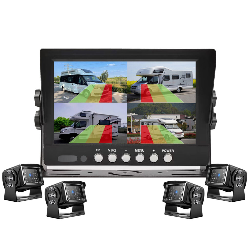 PWAS RV Wired Car Reverse Camera System 7 Inch Monitor BSD Night Vision Rear View Back and Backup Camera Kit for Truck Rv Camper