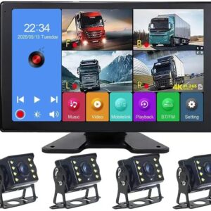 4K RV Backup Camera System — 10.1" Quad Split Touchscreen Monitor with 4x 1080P Night Vision Cameras, Bluetooth Music & DVR Recording for RV, Truck, Trailer & Van
